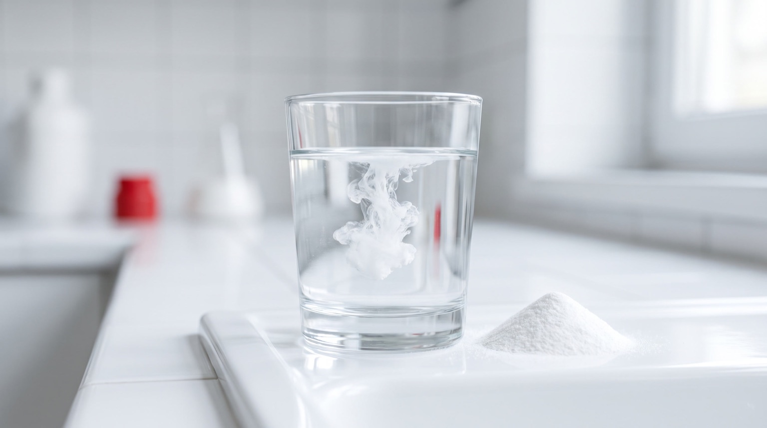 Colágeno en polvo disolviéndose en un vaso de agua