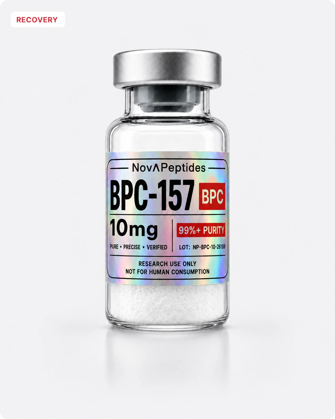 Vial BPC-157 10 mg con su número de lote impreso