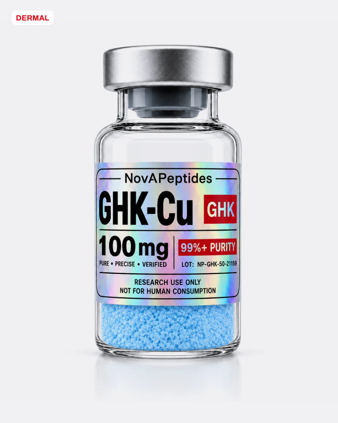 Vial GHK-Cu con su número de lote impreso