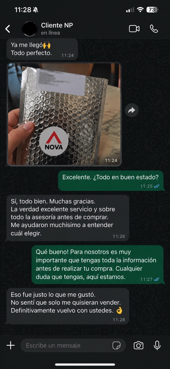 Conversación real de WhatsApp con un cliente que recibió su pedido